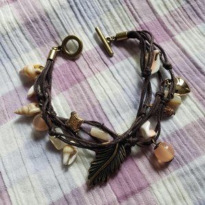 Cute charming multi layer seashells leather string bracelet